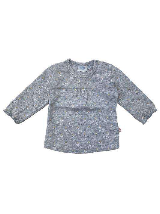 Feetje Grey Long Sleeve Shirt with Swans in Crowns 3-6M