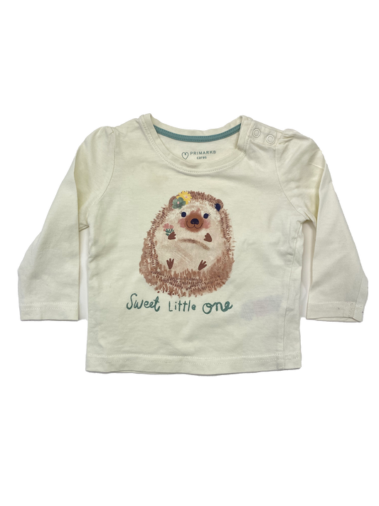 Primark Cream Long Sleeve with Hedgehog "Sweet Little One" 6-9M