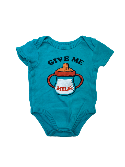 Monkey Bars Teal Onesie with "Give Me Milk" 0-3M