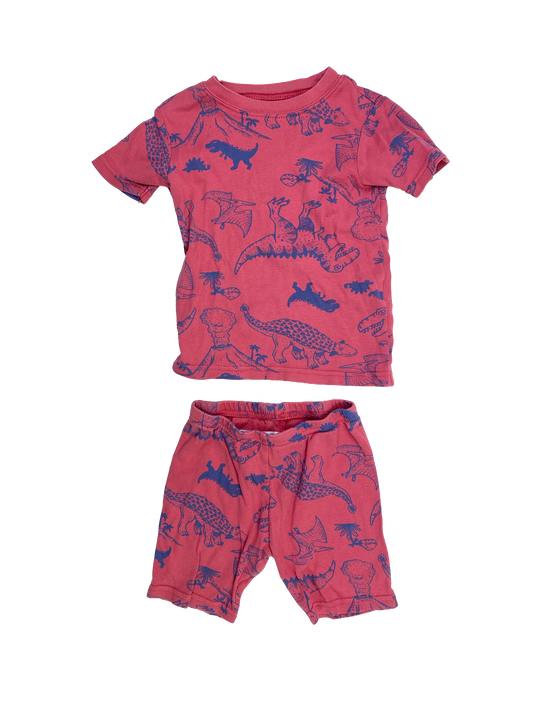 Carter's Red PJ Set T-Shirt & Shorts with Blue Dinosaurs 3T