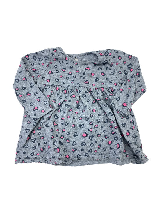 George Grey Long Sleeve with Pink Heart Cheetah Print 18-24M