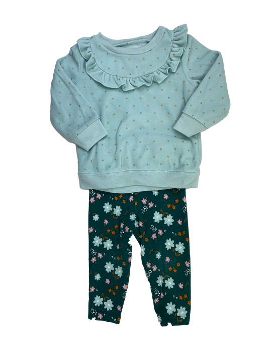 Child of Mine 2-Piece Set Green Fleece Sweater & Floral Pants 18M