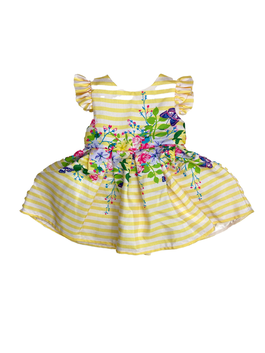 George Yellow Striped Dress with Flowers 3-6M