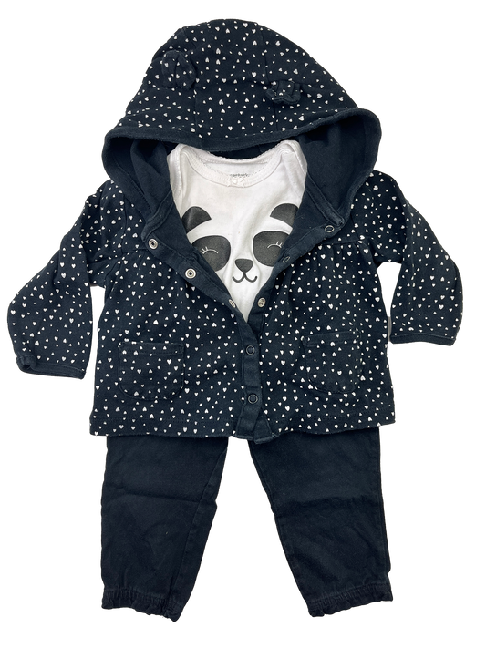 Carter's 3-Piece Set Black Sweater and Pants, White T-Shirt with Panda 9M