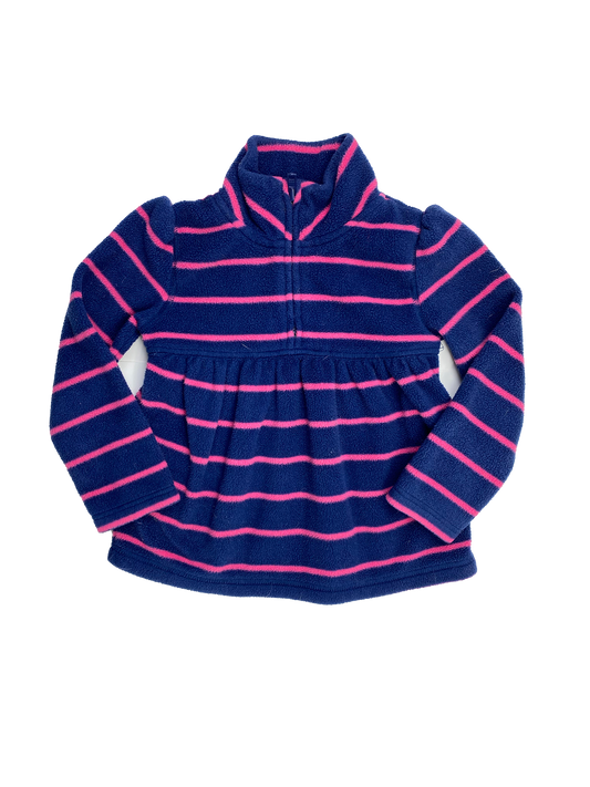 Old Navy Navy Fleece Half-Zip Pull-Over Sweater with Pink Stripes 3T