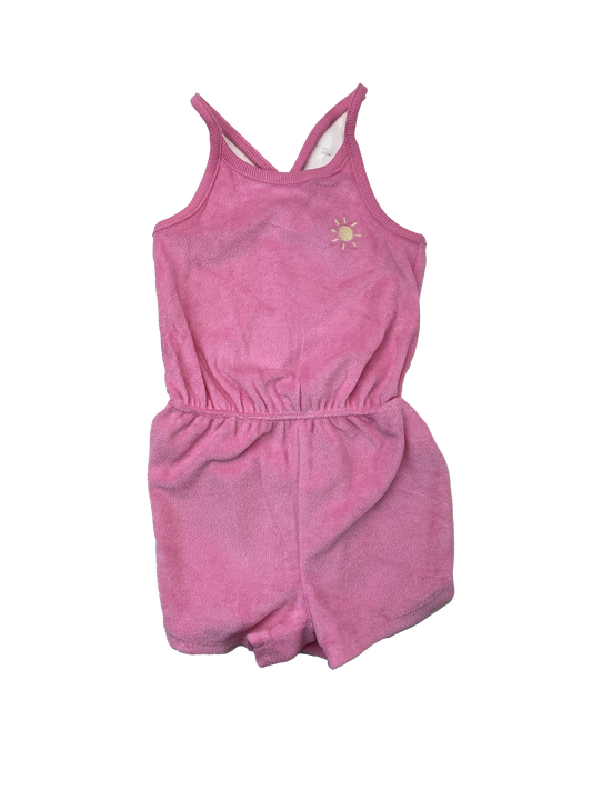 Gap Pink Terry Cloth Tank Top Romper with Embroidered Sun 2T