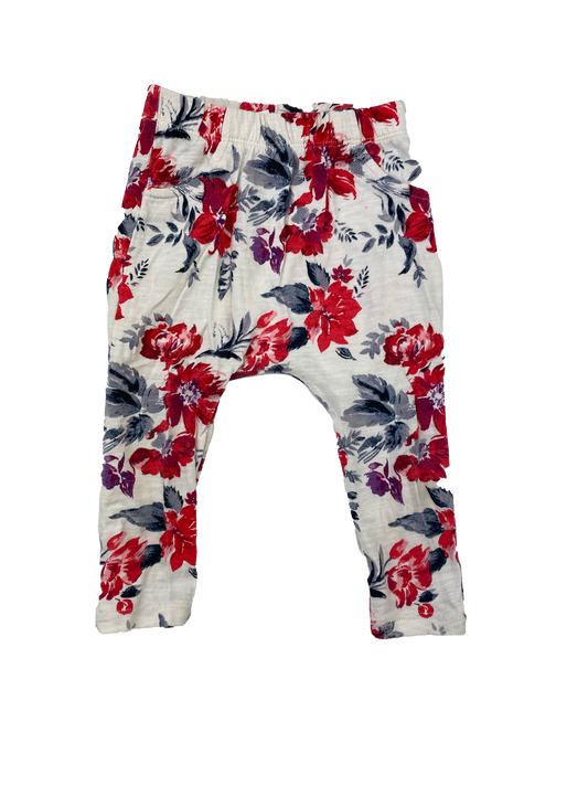 ❗️Stain: Old Navy White Harem Pants with Red Flowers 18-24M