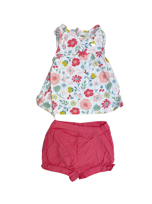 Child of Mine 2-Piece Tank Top with Flowers & Pink Shorts 24M