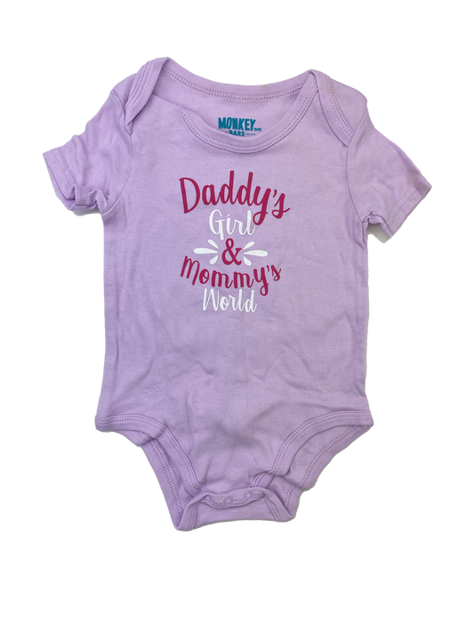 Monkey Bars Purple Onesie with "Daddy's Girl & Mommy's Word" 18M