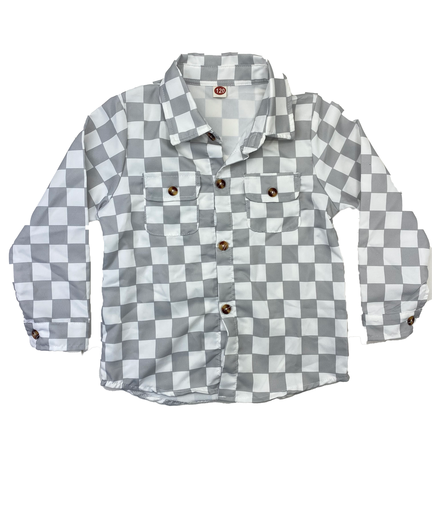 Grey & White Checkered Long Sleeve Button-Up 5T