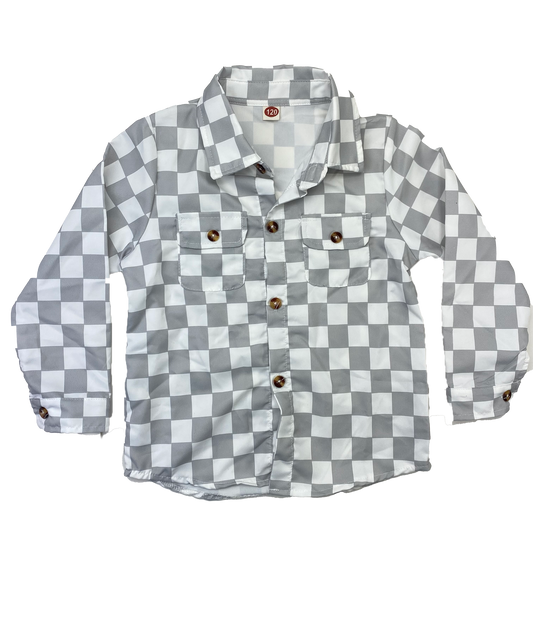 Grey & White Checkered Long Sleeve Button-Up 5T