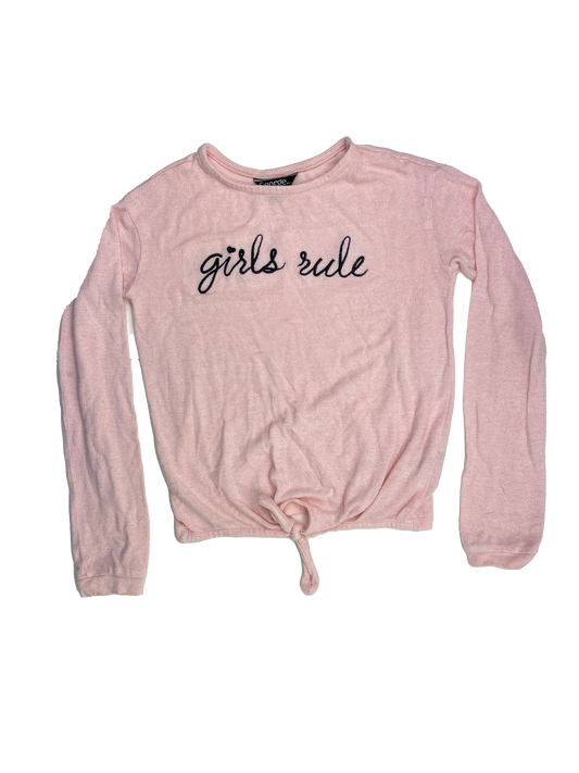 George Pink Long Sleeve Shirt with Front Knot & "Girls Rule" 7-8