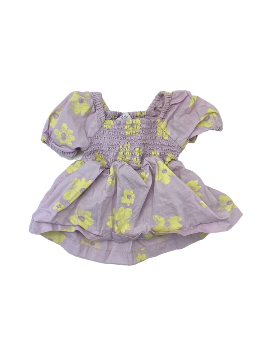 Baby Gap Purple Shirred Short Sleeve with Yellow Flowers 0-3M