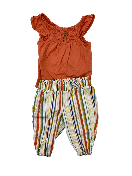 Carter's 2-Piece Orange Set Flutter Sleeve Top with Striped Pants 3M