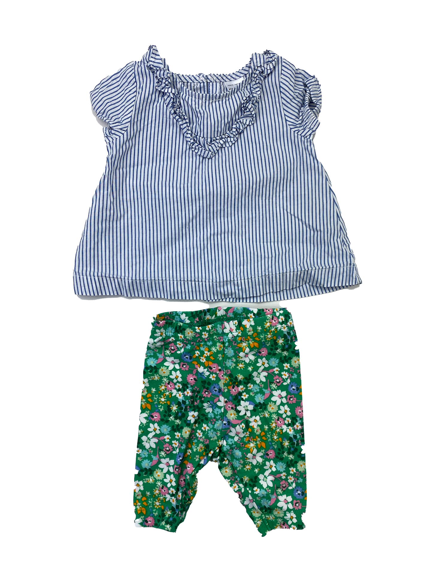 Carter's 2-Piece Set Blue Striped Top with Green Floral Leggings 3M