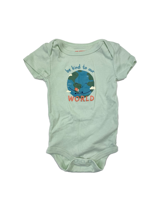 Joe Fresh Green Onesie with "Be Kind To Our World" 0-3M