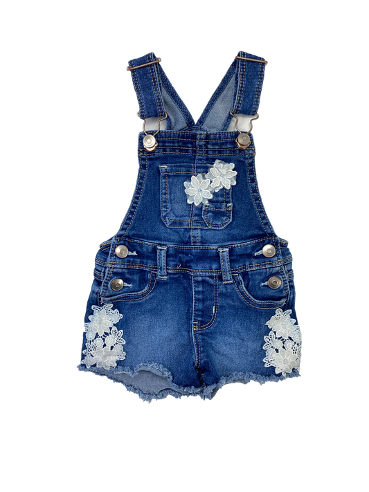 Wonder Nation Dark Wash Overalls with Lace Flowers 12M
