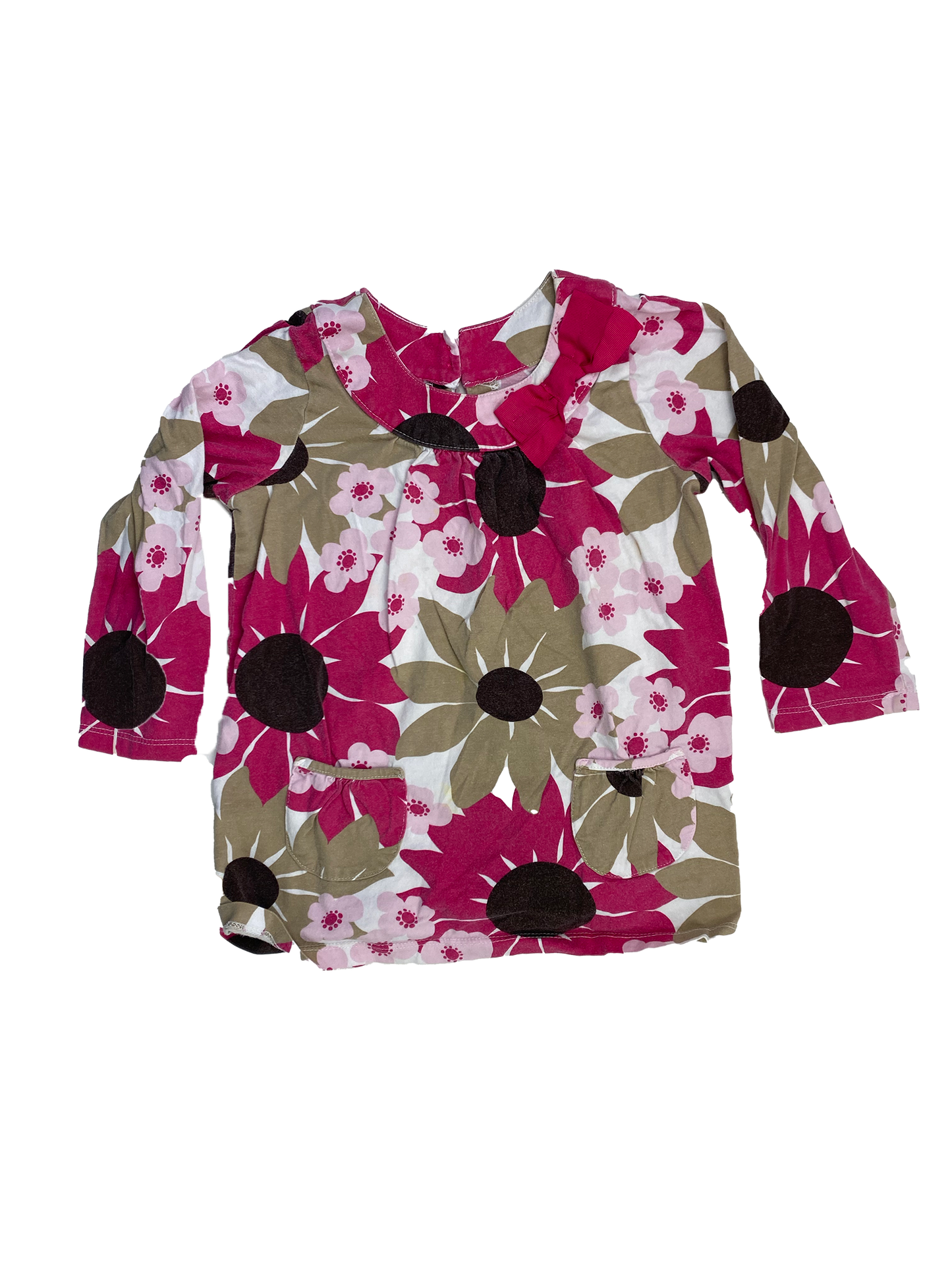 Carter's Pink & Brown Floral 3/4 Sleeve Shirt with Bow 4T