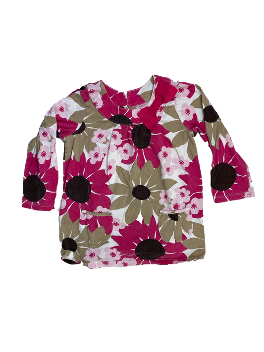 Carter's Pink & Brown Floral 3/4 Sleeve Shirt with Bow 4T