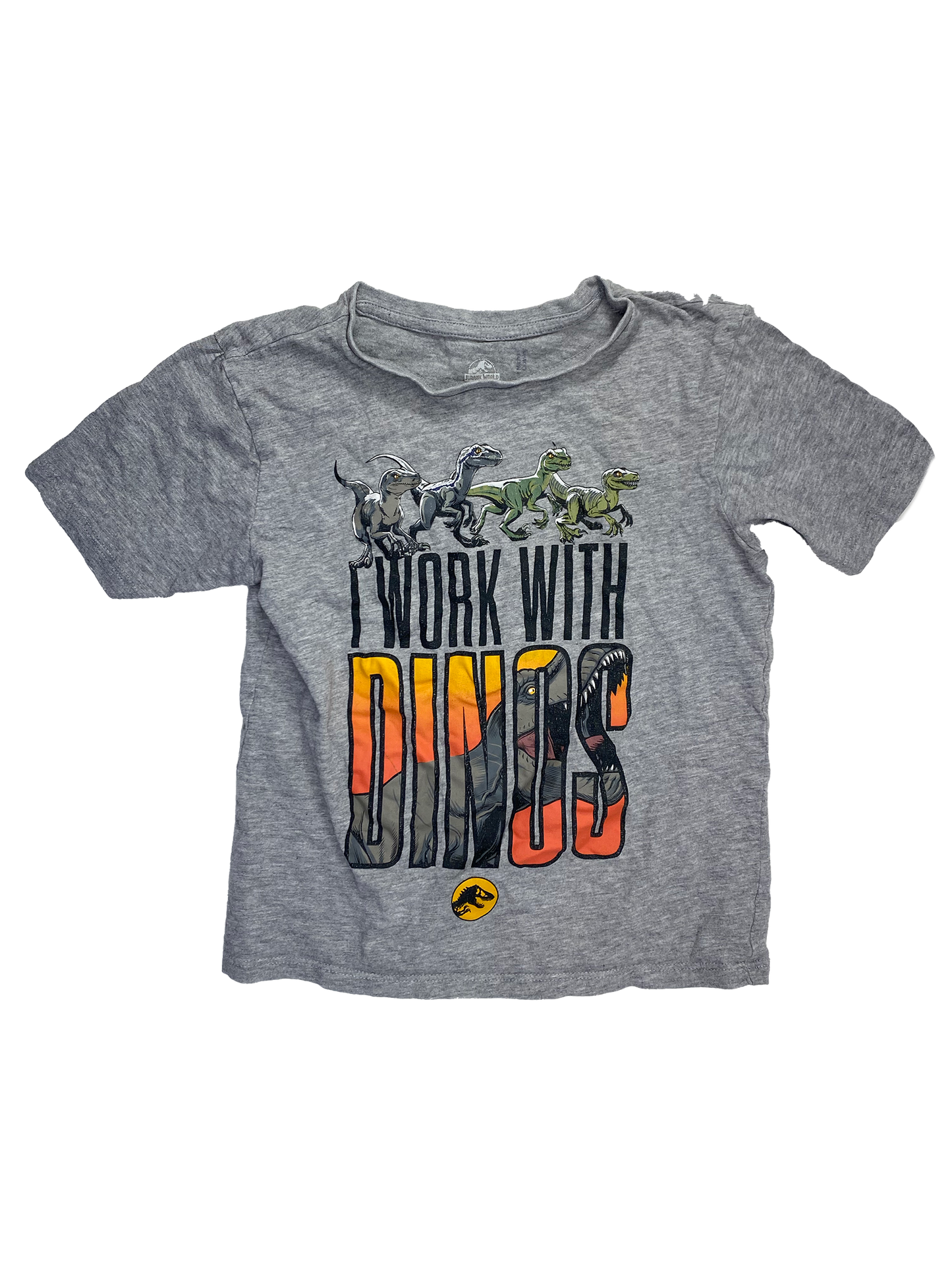 Jurassic World Grey T-Shirt with "I Work With Dinos" 4-5