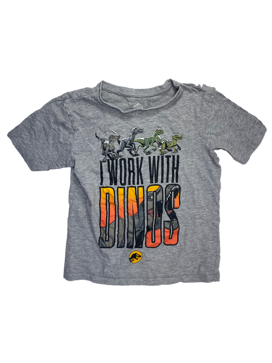 Jurassic World Grey T-Shirt with "I Work With Dinos" 4-5