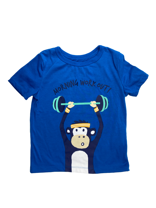 Joe Fresh Blue PJ Top with Monkey "Morning Workout" 5T