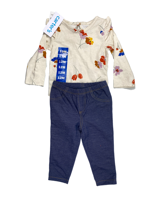 Carter's 2-Piece Set Long Sleeve Onesie with Jeggings 12M