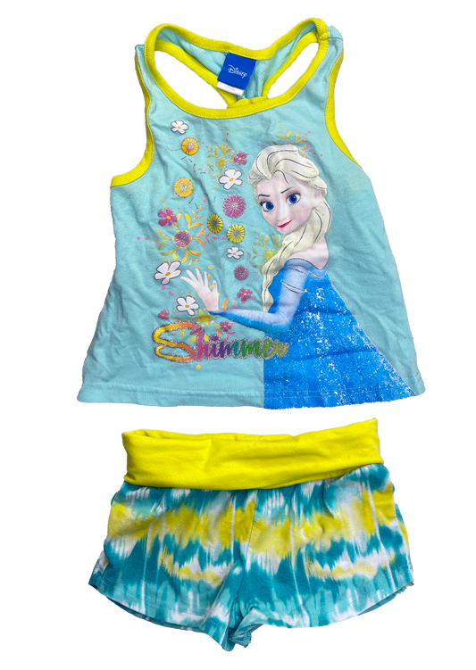 Disney Teal & Yellow 2-Piece Set Tank Top & Shorts with Elsa 4