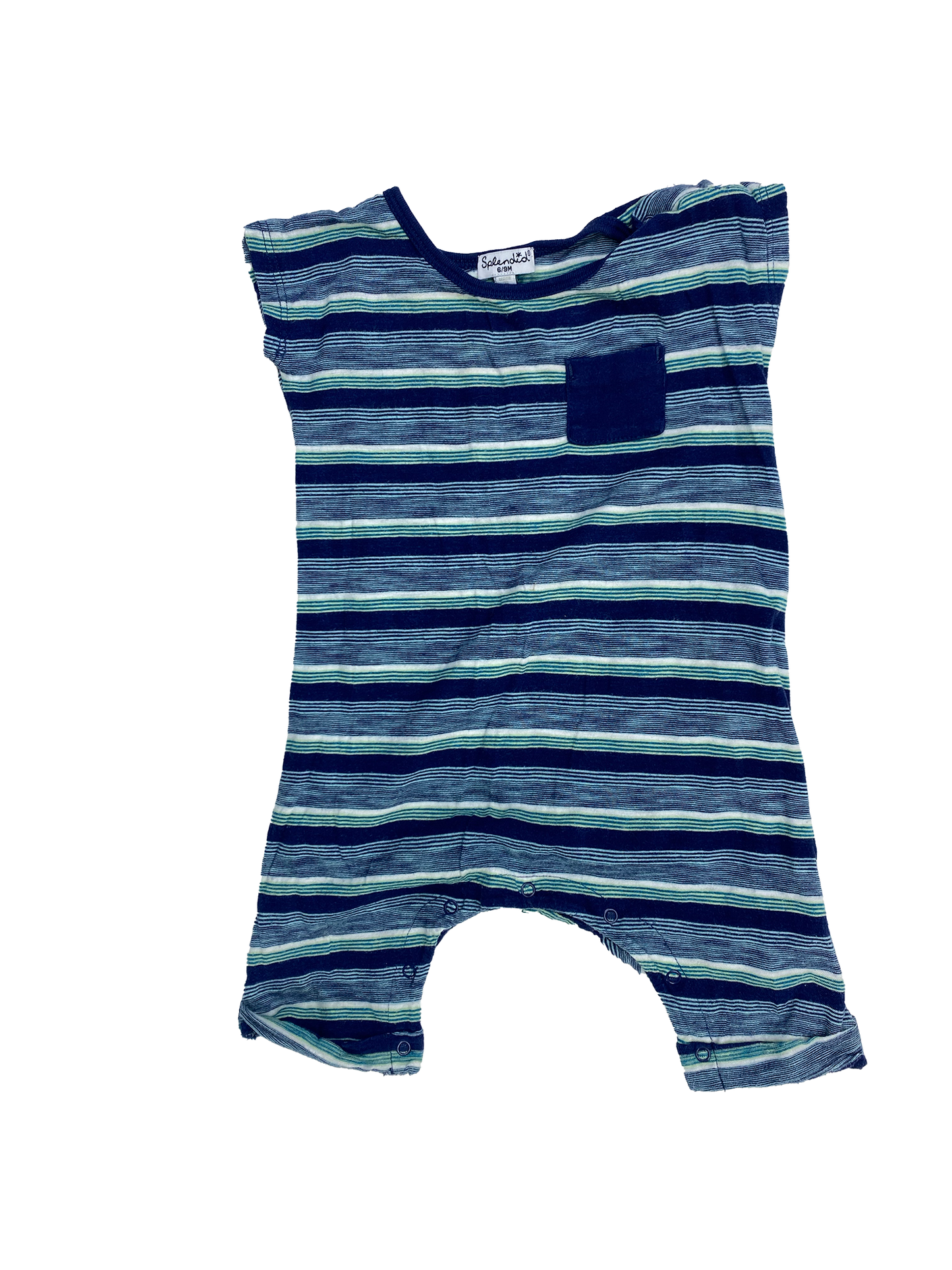 Splendid Blue Striped Pocket Romper 6-9M