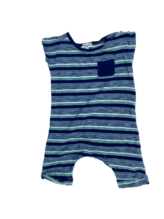 Splendid Blue Striped Pocket Romper 6-9M