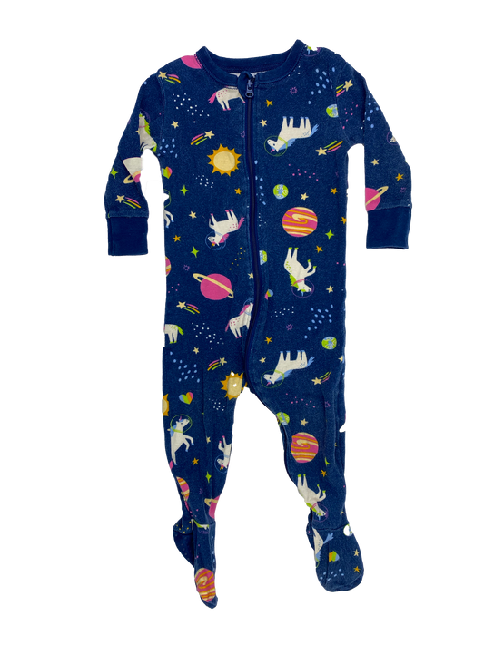 Old Navy Navy Footed Sleeper with Space & Unicorns 6-12M