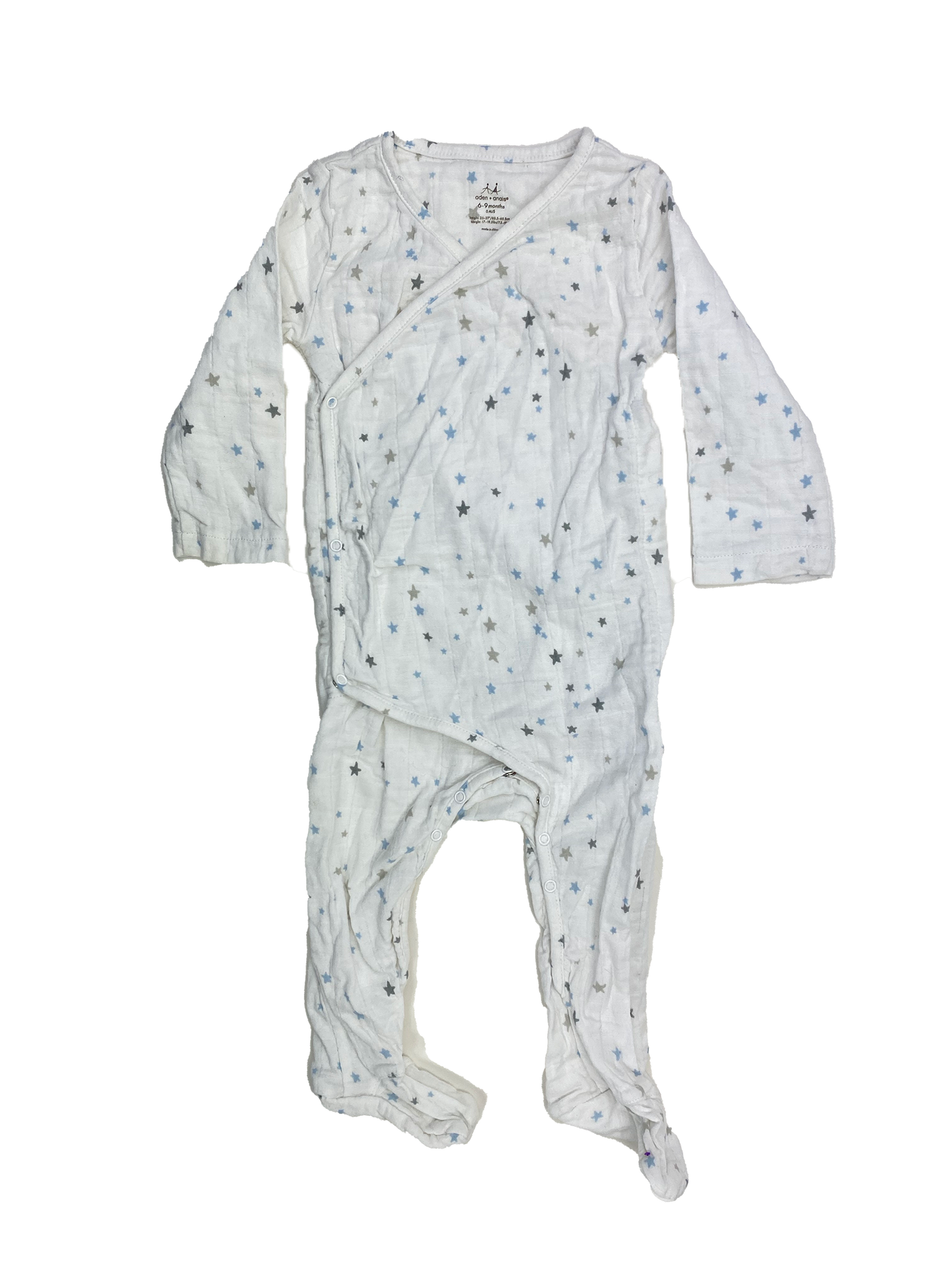 Aden + Anais White Kimono Footed Sleeper with Stars 6-9M