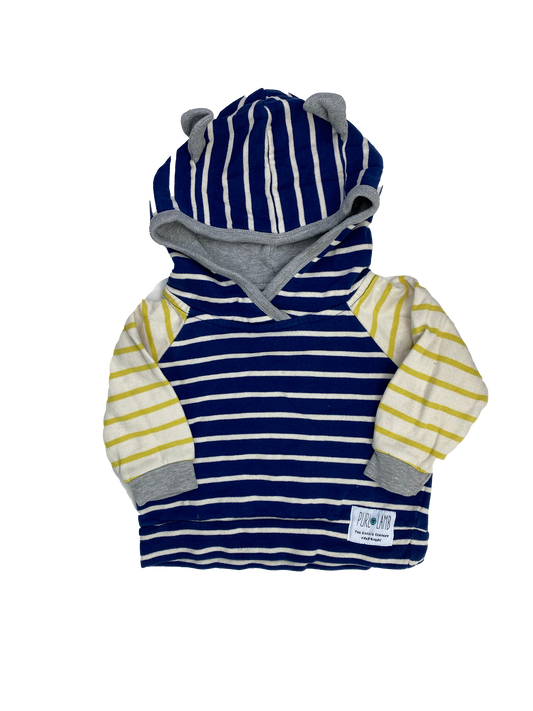 Purl Lamb Navy & Yellow Striped Pull-Over Hoodie with Ears 6-12M