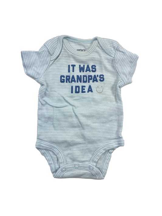 ❗️Stain: Carter's Blue & White Onesie with "It Was Grandpa's Idea" NB