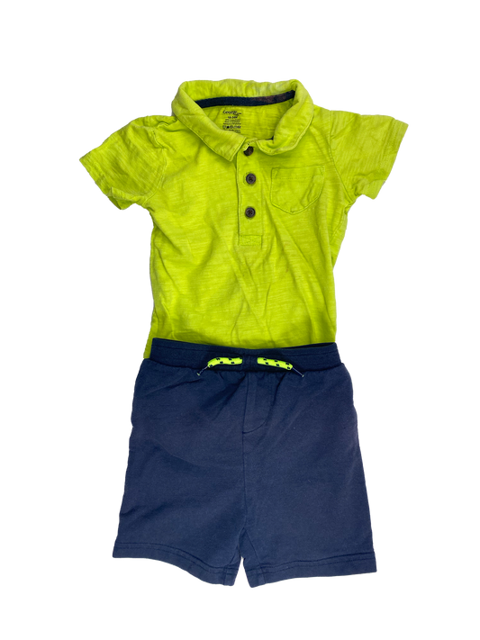 ❗️Stain: George 2-Piece Set Green Onesie with Navy Shorts 18-24M