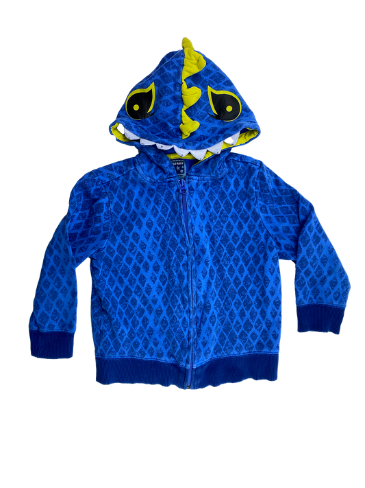 Old Navy Blue Zip-Up Hoodie with Dinosaur Hood 5T