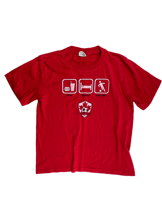 Red Courtice FC T-Shirt with "Eat, Sleep, Soccer" 6-7