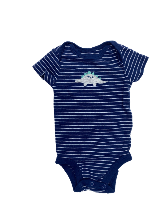 Child of Mine Navy & White Striped Onesie with Dinosaur 0-3M