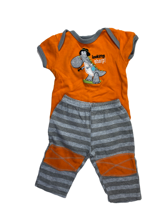 Buster Brown 2-Piece Set Orange Onesie & Grey Pants 6-9M