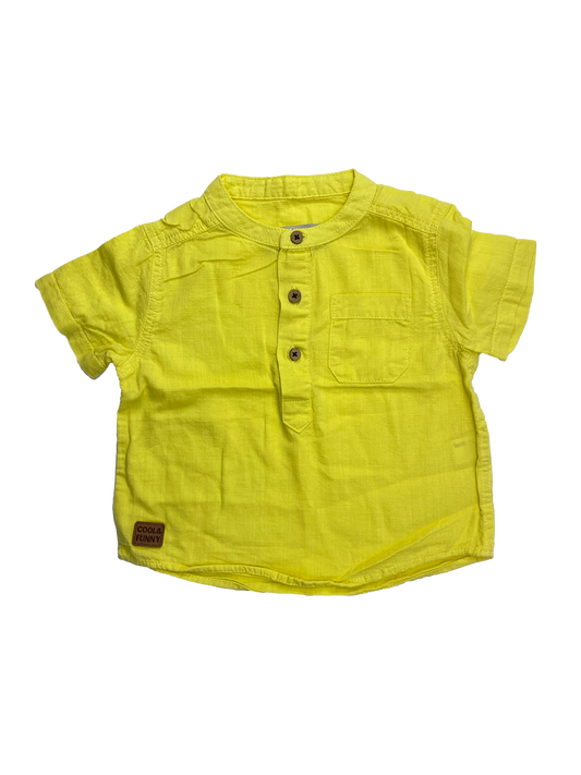 LC Waikiki Yellow Linen Half-Button Up Shirt 9-12M