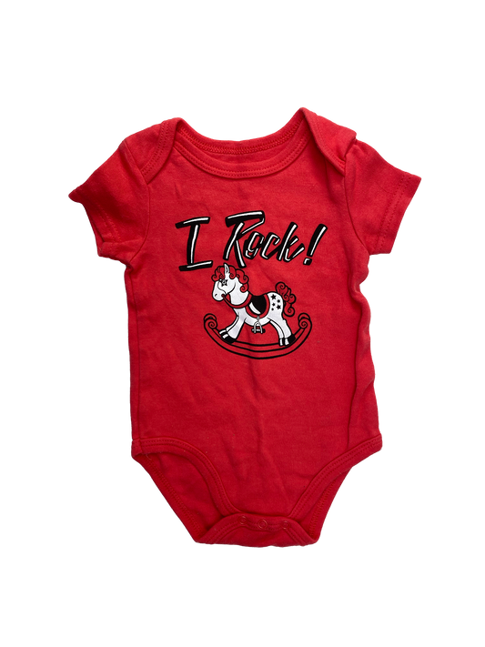 Monkey Bars Red Onesie with Rocking Horse "I Rock" 3-6M