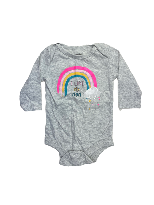 George Grey Onesie with "I Love My Mom" Rainbow 0-3M