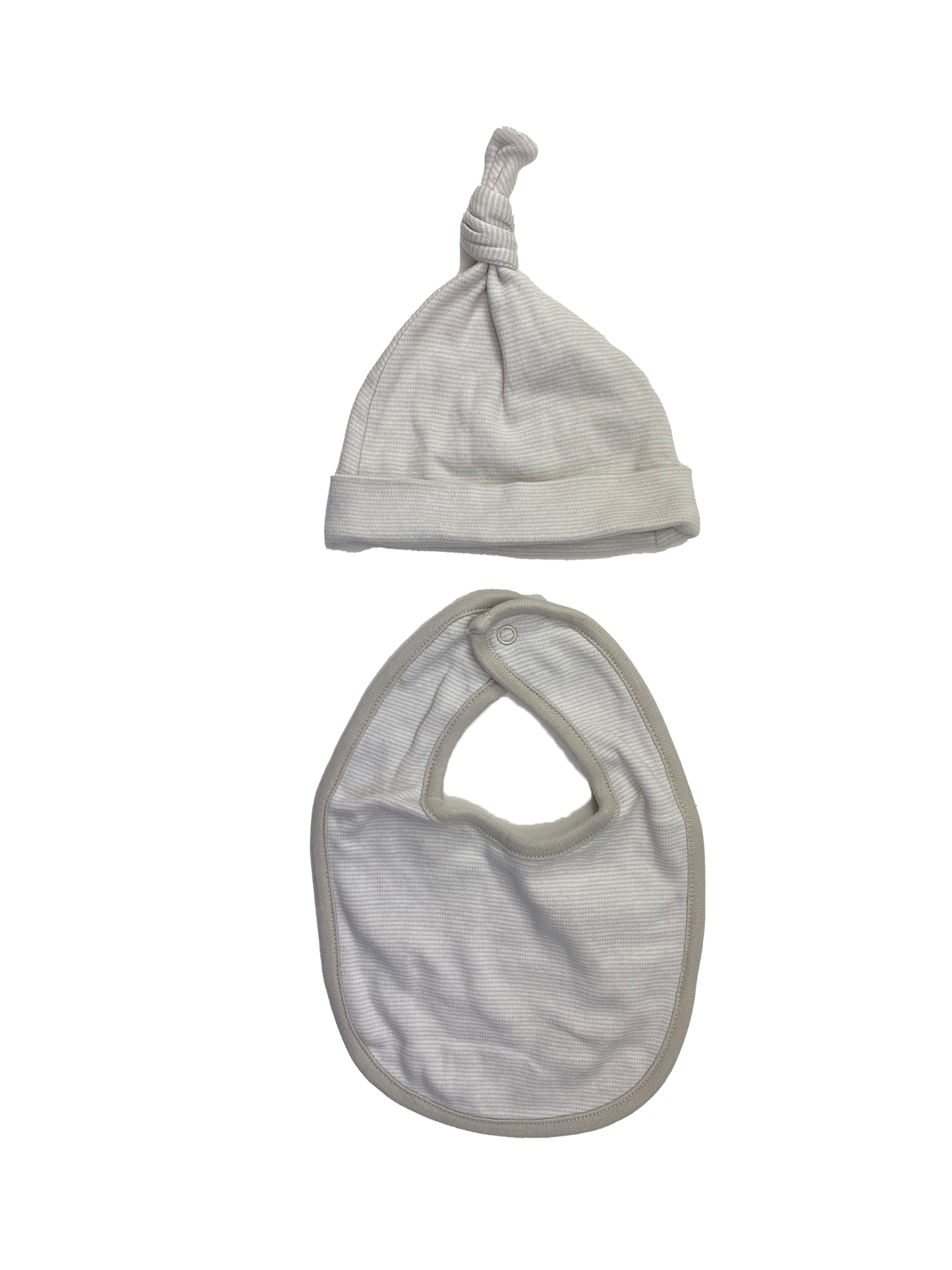 George Beige & White Striped Top Knot Beanie & Bib 0-9M