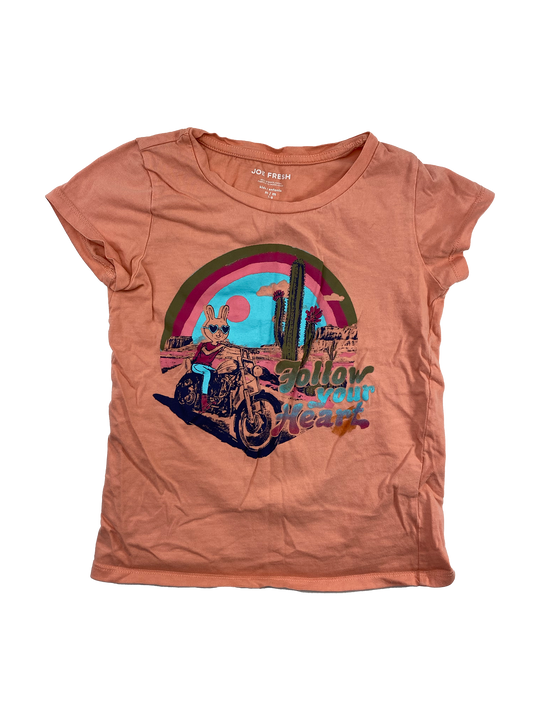 Joe Fresh Orange T-Shirt with Bunny on Motorcycle 7-8