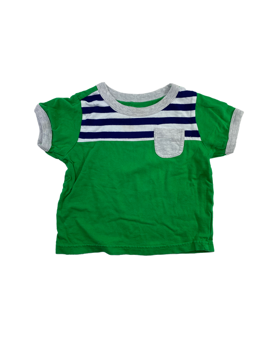 Old Navy Green Pocket T-Shirt with Navy & White Stripes 6-12M