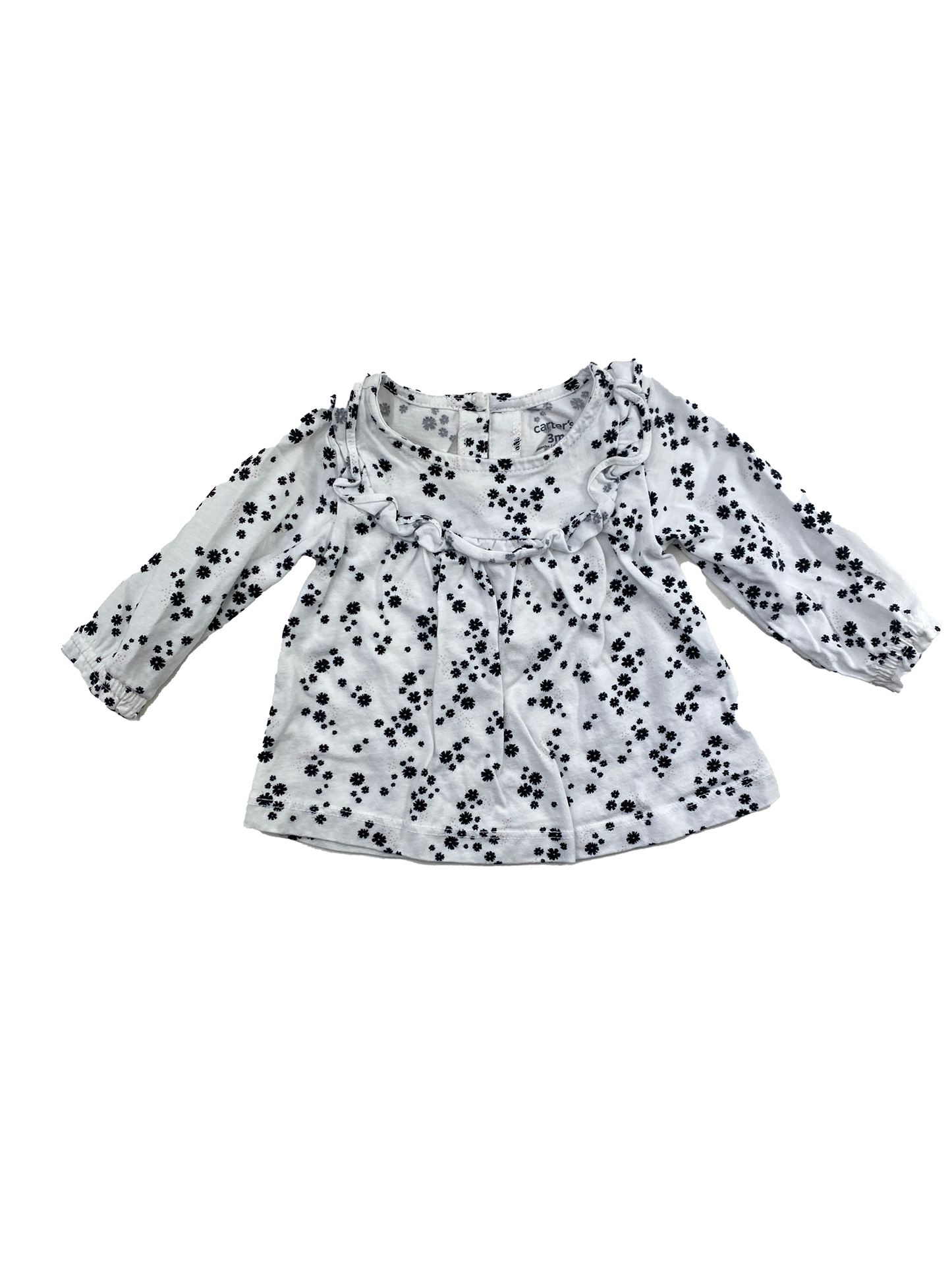 Carter's White Long Sleeve with Black Flowers & Ruffles 3M