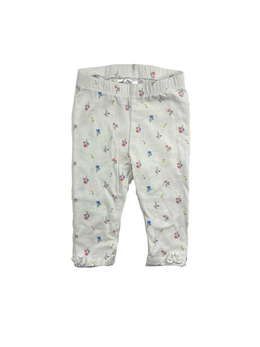 H&M White Leggings with Flowers 4-6M