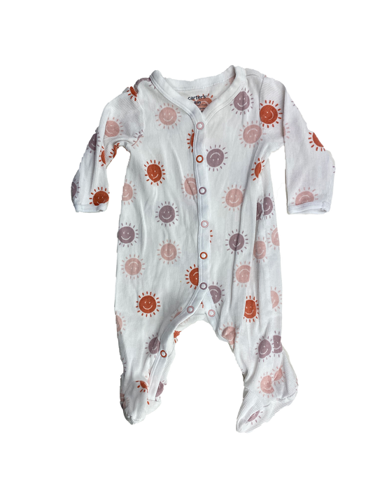 Carter's White Ribbed Footed Sleeper with Suns 3M