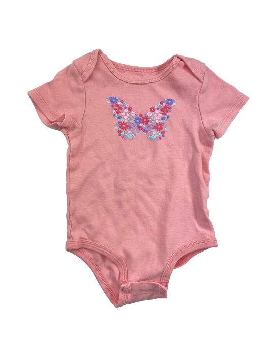 ❗️Small Stain: Roco Co Pink Onesie with Floral Butterfly 24M