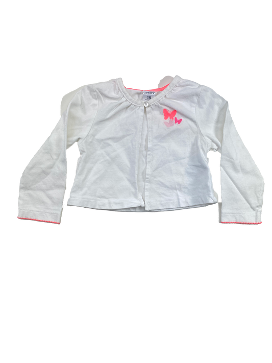 ❗️Small Stain: Carter's White Cardigan with Pink Butterflies 18M